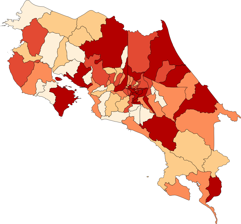 map of covid cases in costa rica by canton