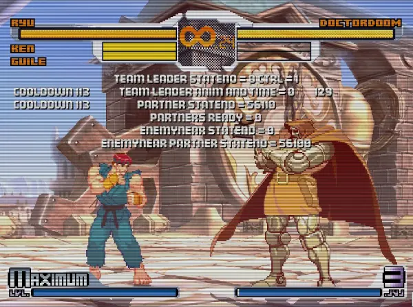 fighting game with debug info on screen