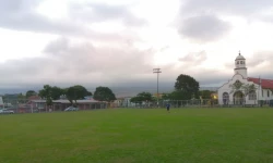 Soccer field and a catholic church
